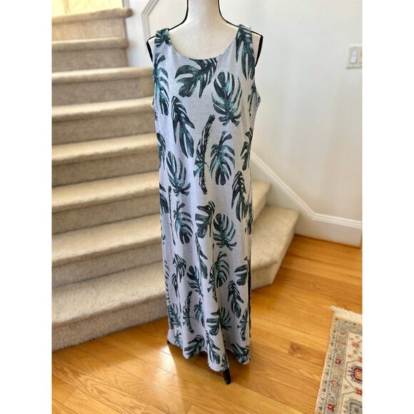 Tyler Boe Light Blue & Teal Palm Leaf Print Sleeveless Maxi Dress - Picture 1 of 6